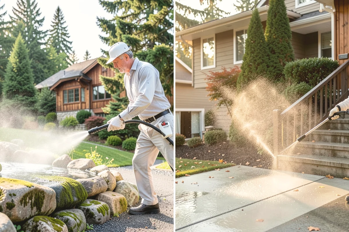 Driveway Restoration Cleaning in Mukilteo, Snohomish County, WA - Assess all forms of staining, growth, and grime present