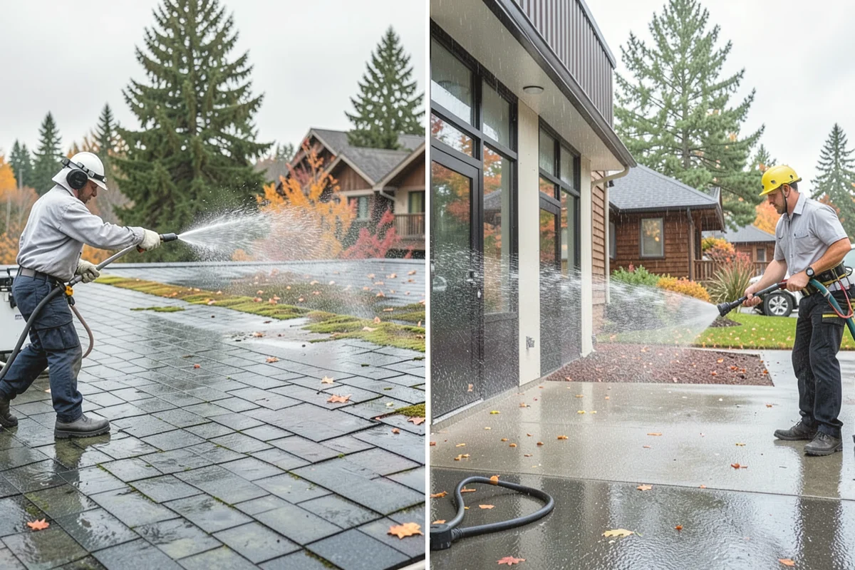 Driveway Restoration Cleaning in North Bend, King County, WA - Assess all forms of staining, growth, and grime present