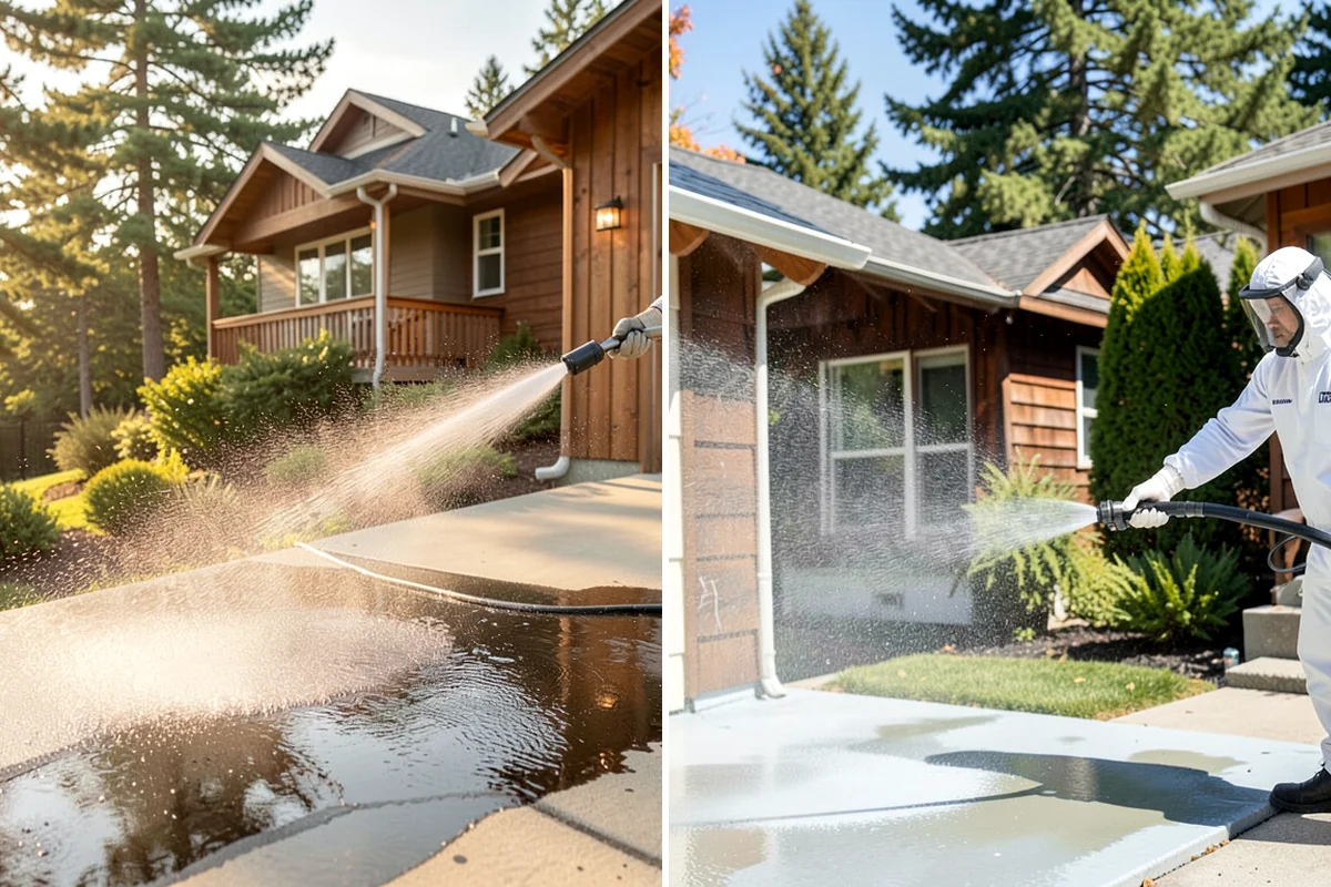Driveway Restoration Cleaning in SeaTac, King County, WA - Assess all forms of staining, growth, and grime present