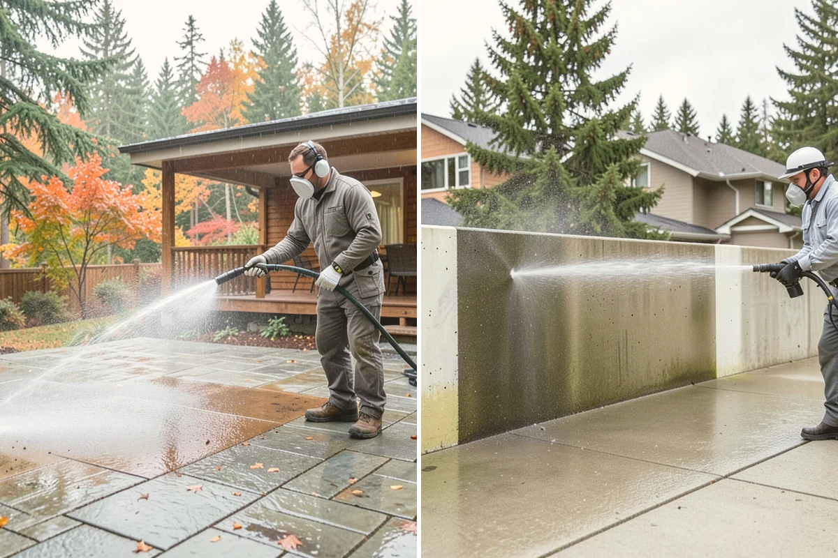 Driveway Restoration Cleaning in Stanwood, Snohomish County, WA - Assess all forms of staining, growth, and grime present