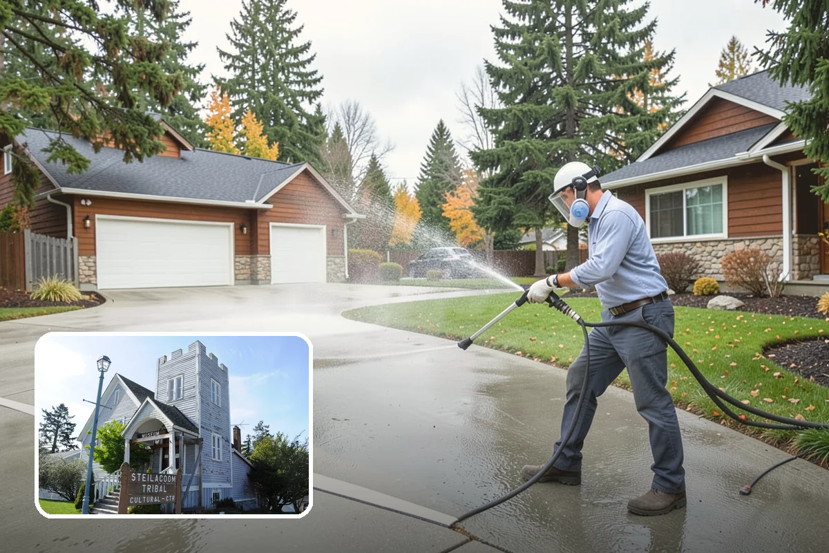 Driveway Restoration Cleaning in Steilacoom, Pierce County, WA - Revives heavily neglected and stained driveways