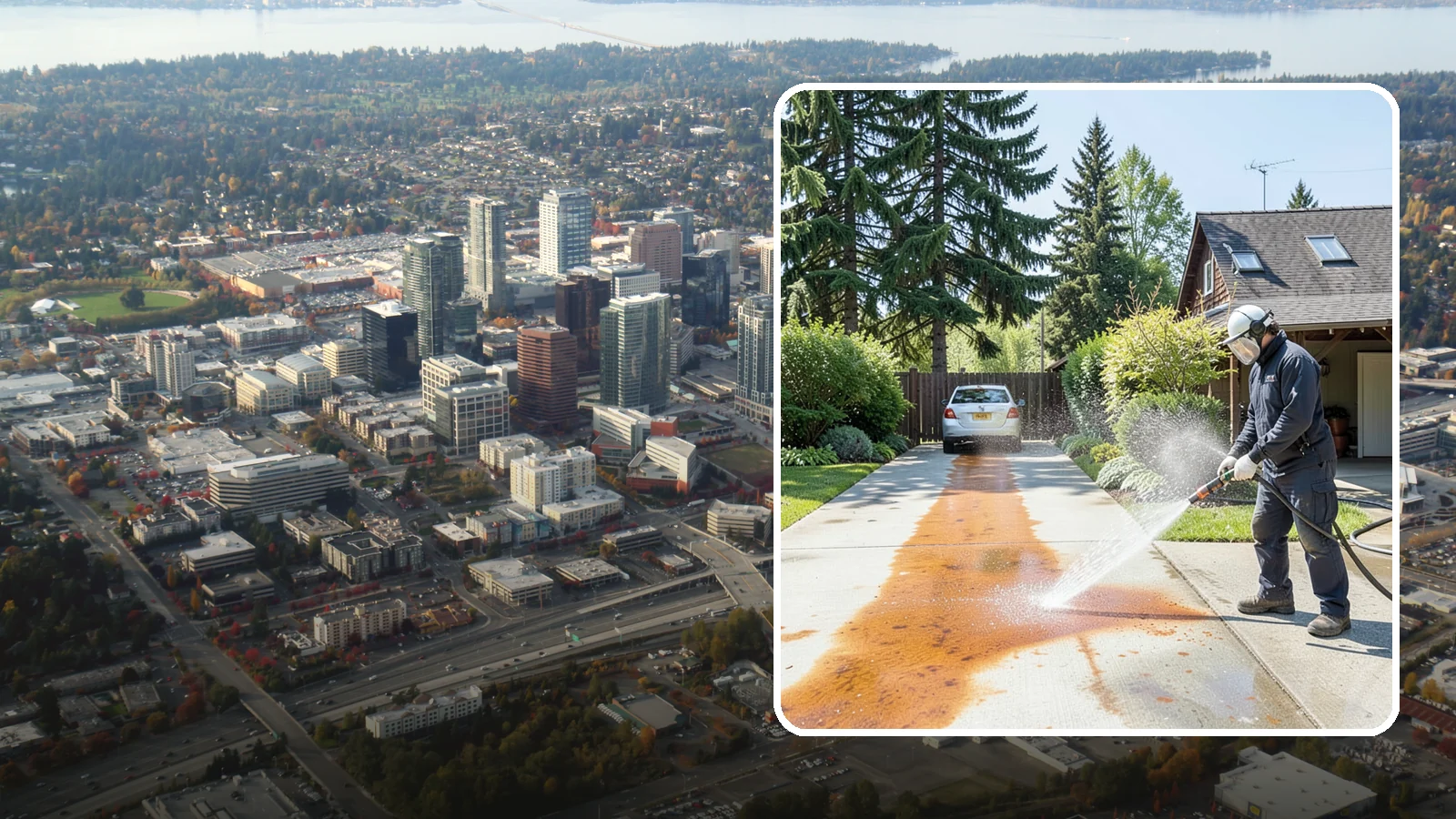 Driveway Rust Stain Removal in Bellevue, King County, WA - Specialized rust stain removal that clears orange staining from irrigation, fertilizer, and metal on driveways.