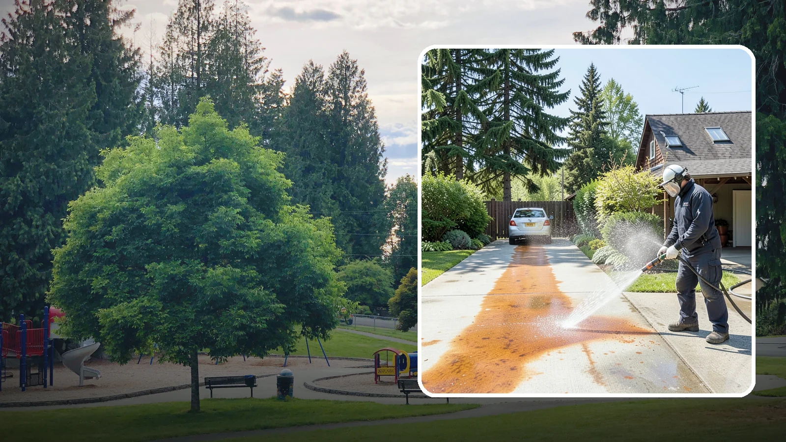 Driveway Rust Stain Removal in Bonney Lake, Pierce County, WA - Specialized rust stain removal that clears orange staining from irrigation, fertilizer, and metal on driveways.