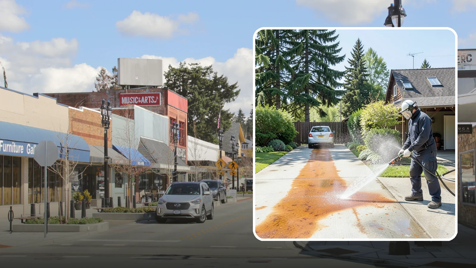 Driveway Rust Stain Removal in Bothell, King County, WA - Specialized rust stain removal that clears orange staining from irrigation, fertilizer, and metal on driveways.