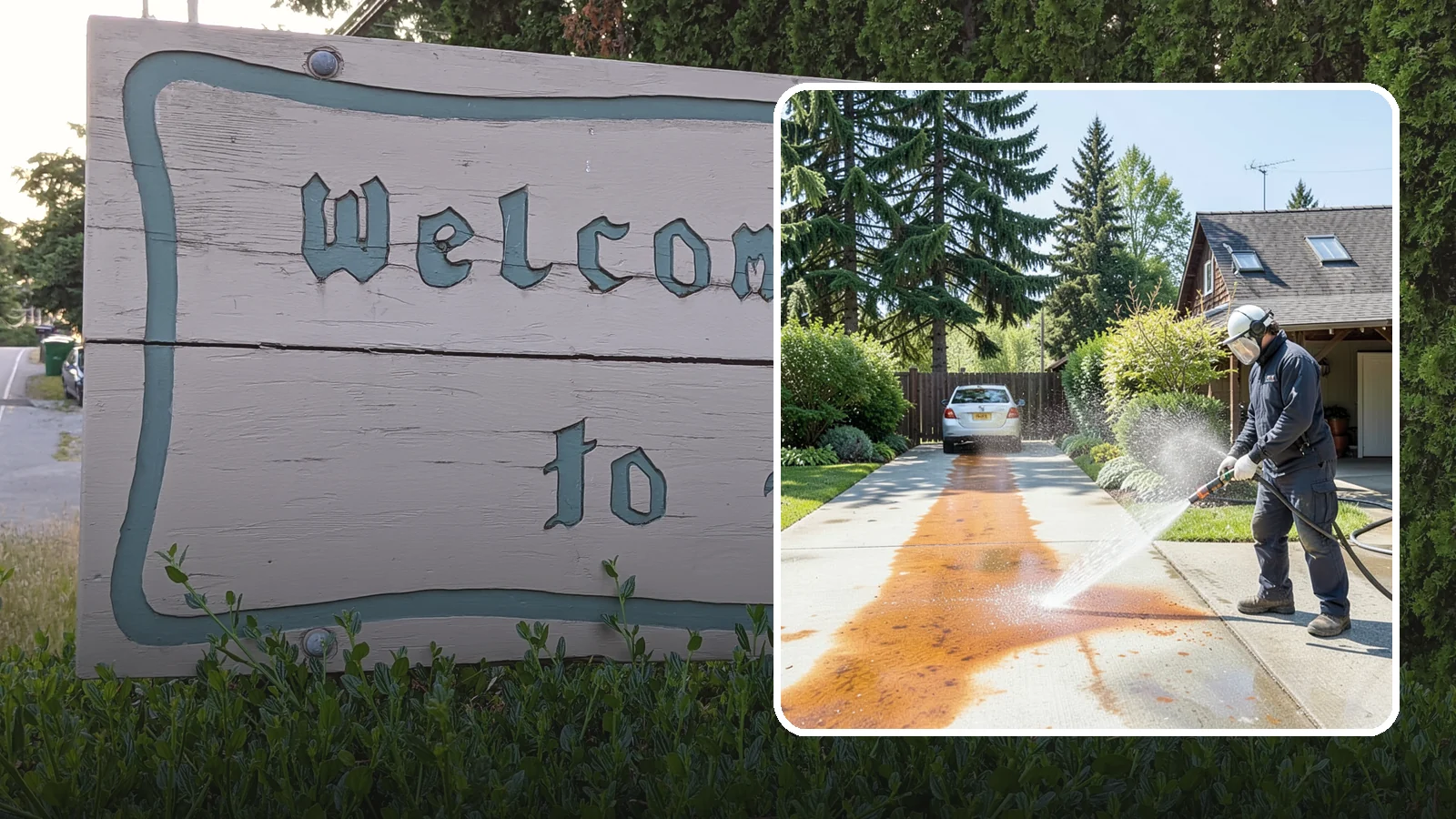 Driveway Rust Stain Removal in Brier, Snohomish County, WA - Specialized rust stain removal that clears orange staining from irrigation, fertilizer, and metal on driveways.