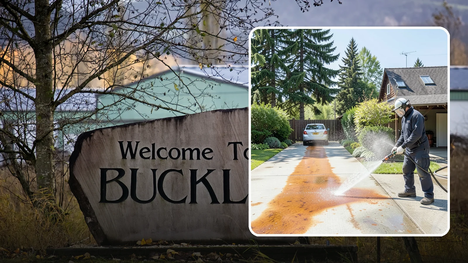 Driveway Rust Stain Removal in Buckley, Pierce County, WA - Specialized rust stain removal that clears orange staining from irrigation, fertilizer, and metal on driveways.