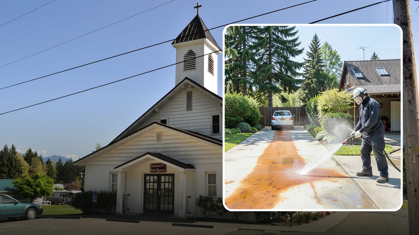 Driveway Rust Stain Removal in Concrete, Skagit County, WA - Specialized rust stain removal that clears orange staining from irrigation, fertilizer, and metal on driveways.