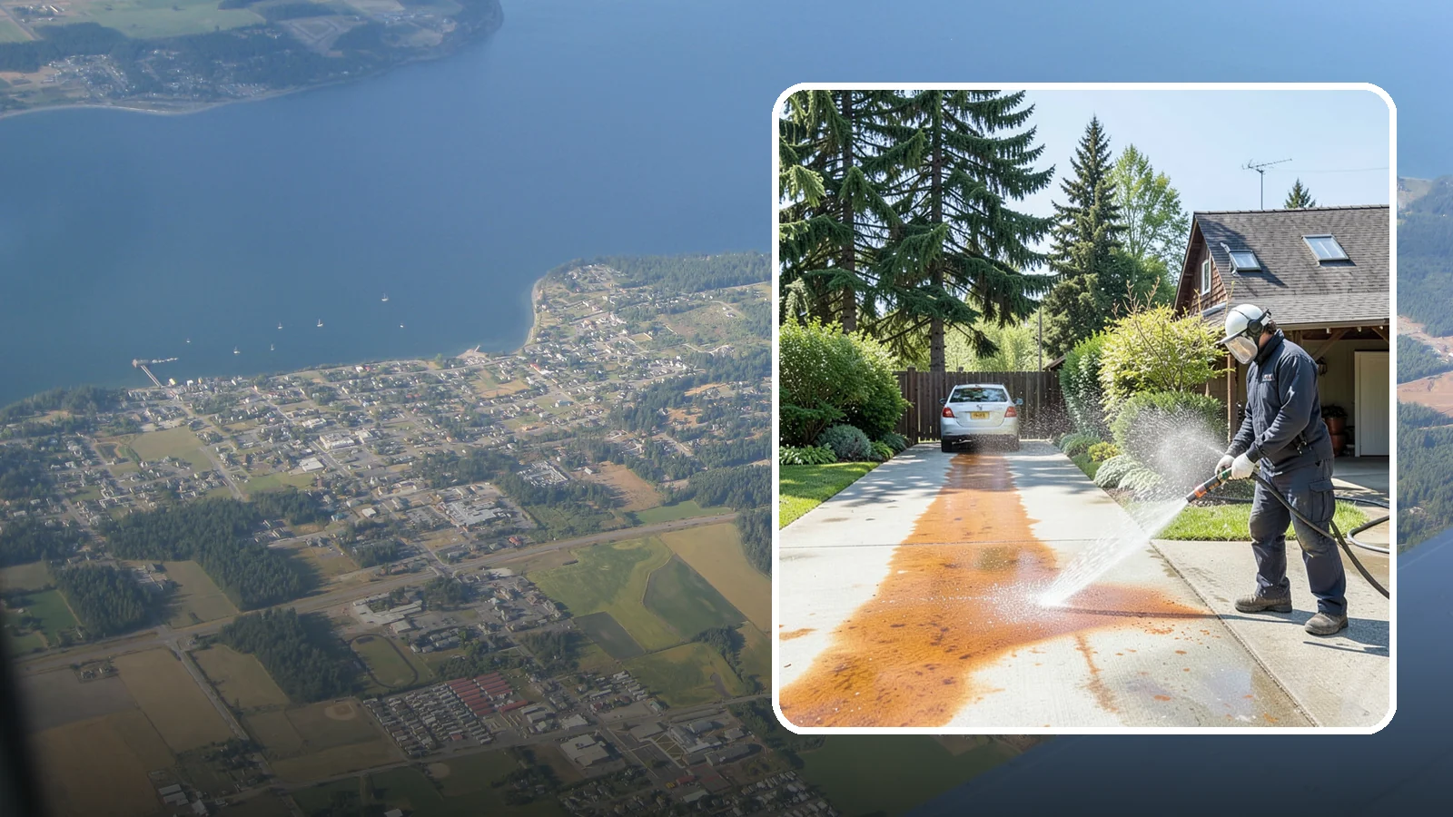 Driveway Rust Stain Removal in Coupeville, Island County, WA - Specialized rust stain removal that clears orange staining from irrigation, fertilizer, and metal on driveways.
