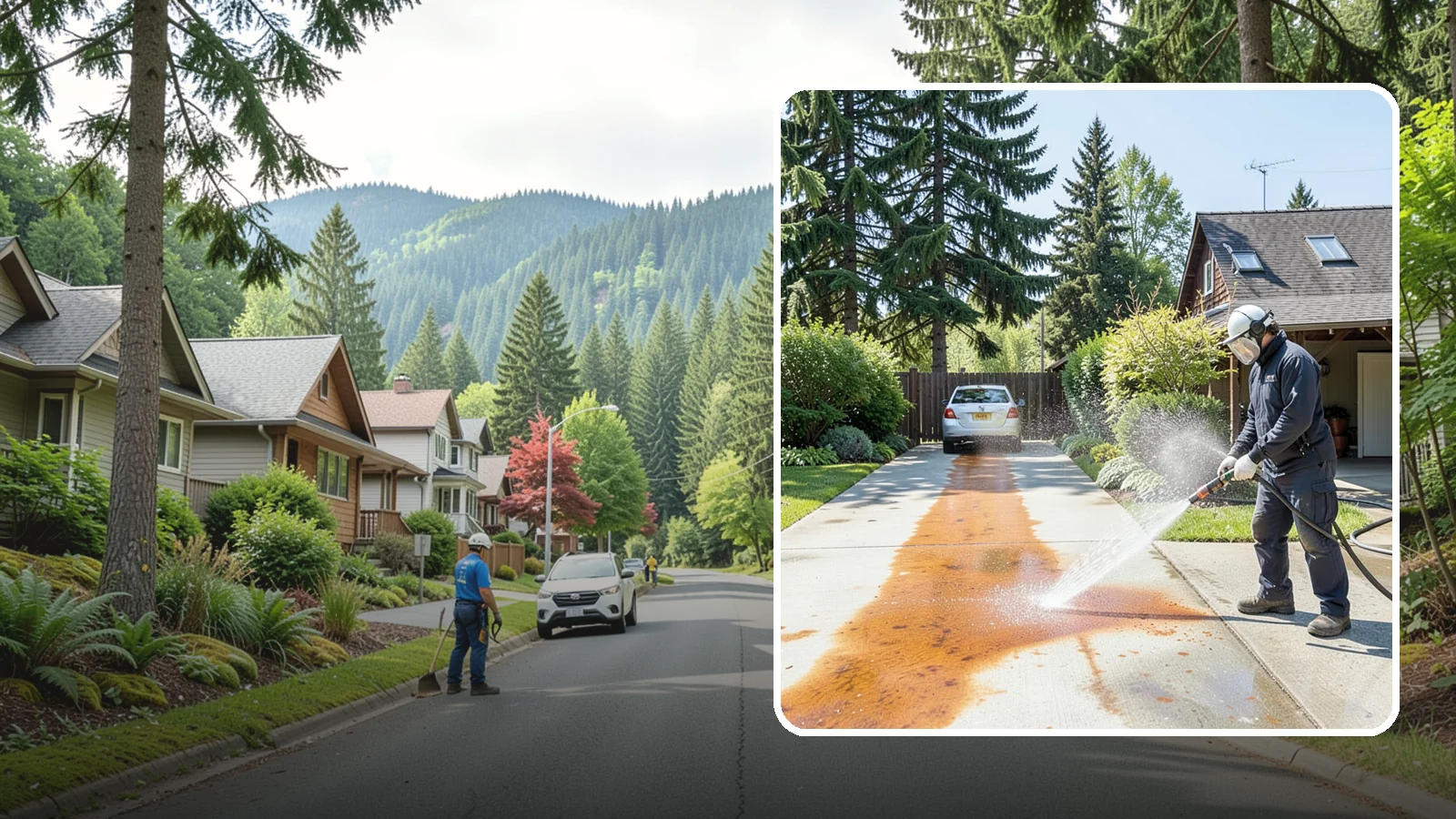 Driveway Rust Stain Removal in Darrington, Snohomish County, WA - Specialized rust stain removal that clears orange staining from irrigation, fertilizer, and metal on driveways.