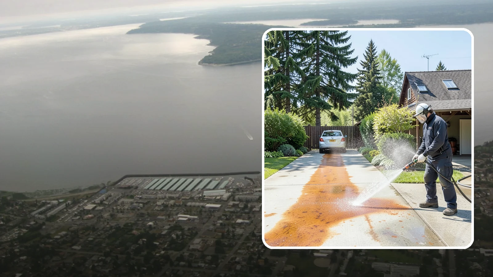 Driveway Rust Stain Removal in Des Moines, King County, WA - Specialized rust stain removal that clears orange staining from irrigation, fertilizer, and metal on driveways.