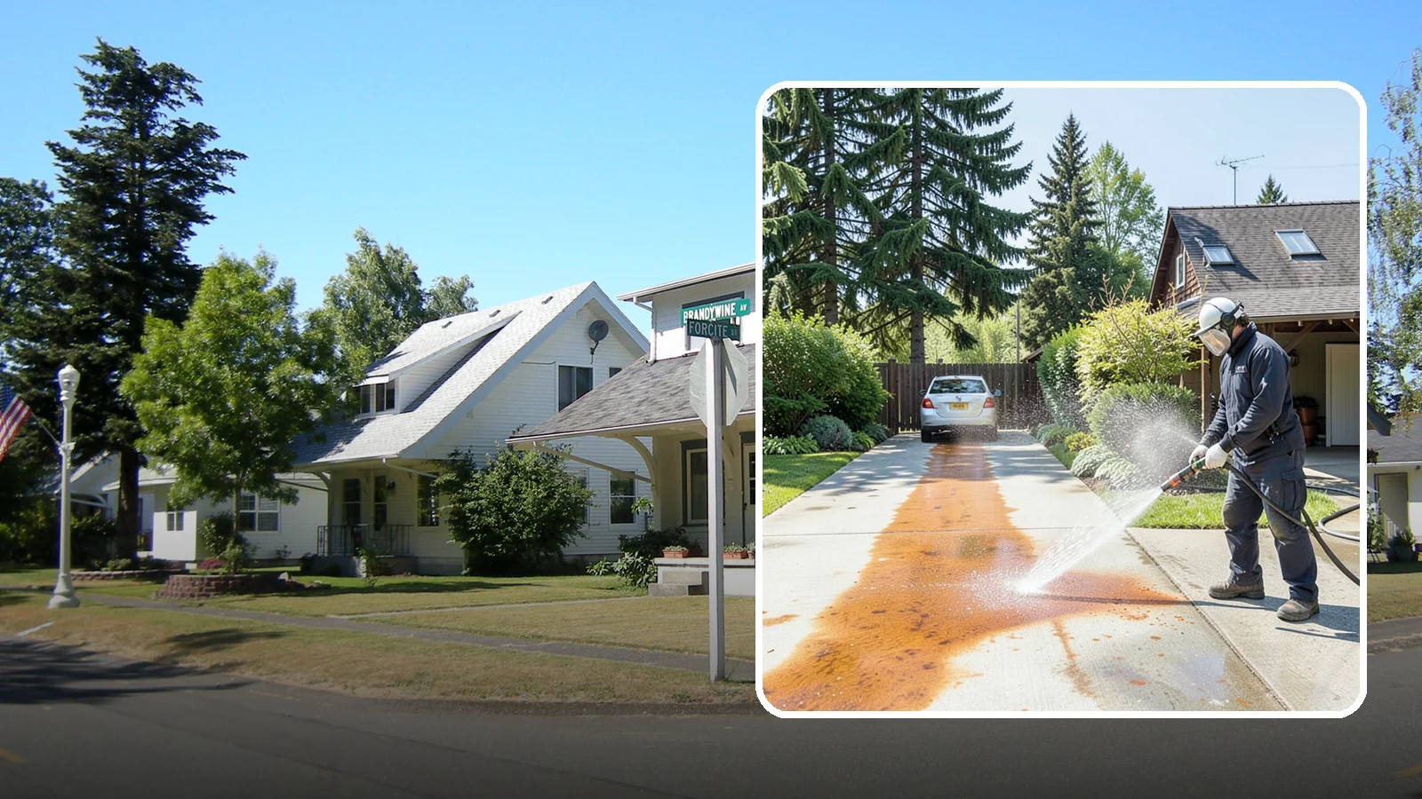 Driveway Rust Stain Removal in DuPont, Pierce County, WA - Specialized rust stain removal that clears orange staining from irrigation, fertilizer, and metal on driveways.