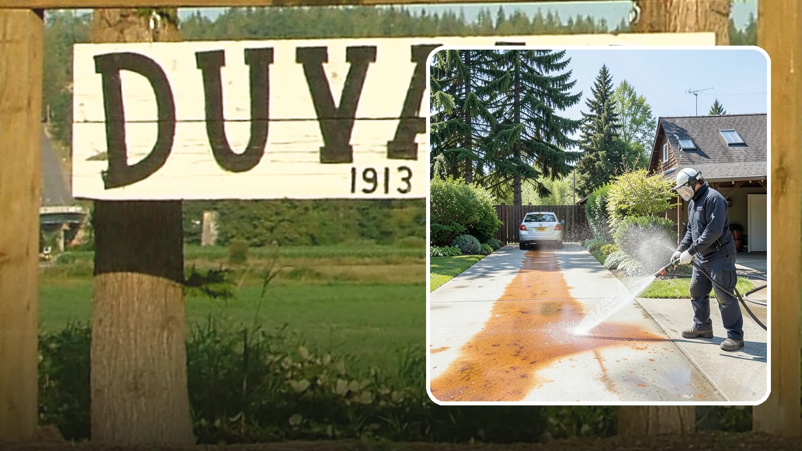 Driveway Rust Stain Removal in Duvall, King County, WA - Specialized rust stain removal that clears orange staining from irrigation, fertilizer, and metal on driveways.
