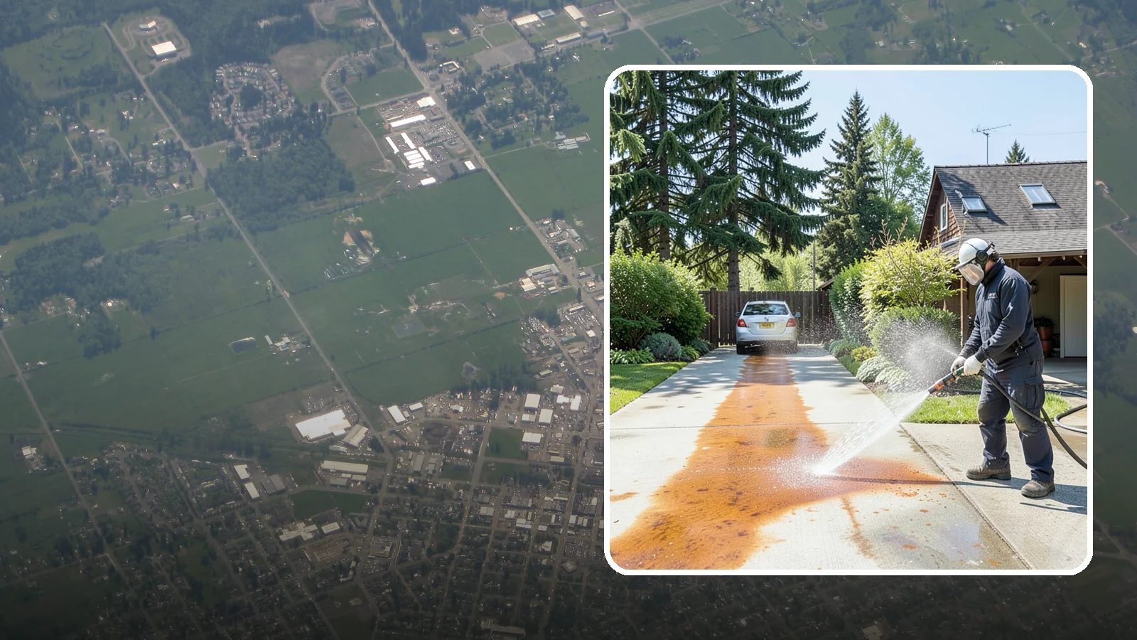 Driveway Rust Stain Removal in Enumclaw, King County, WA - Specialized rust stain removal that clears orange staining from irrigation, fertilizer, and metal on driveways.