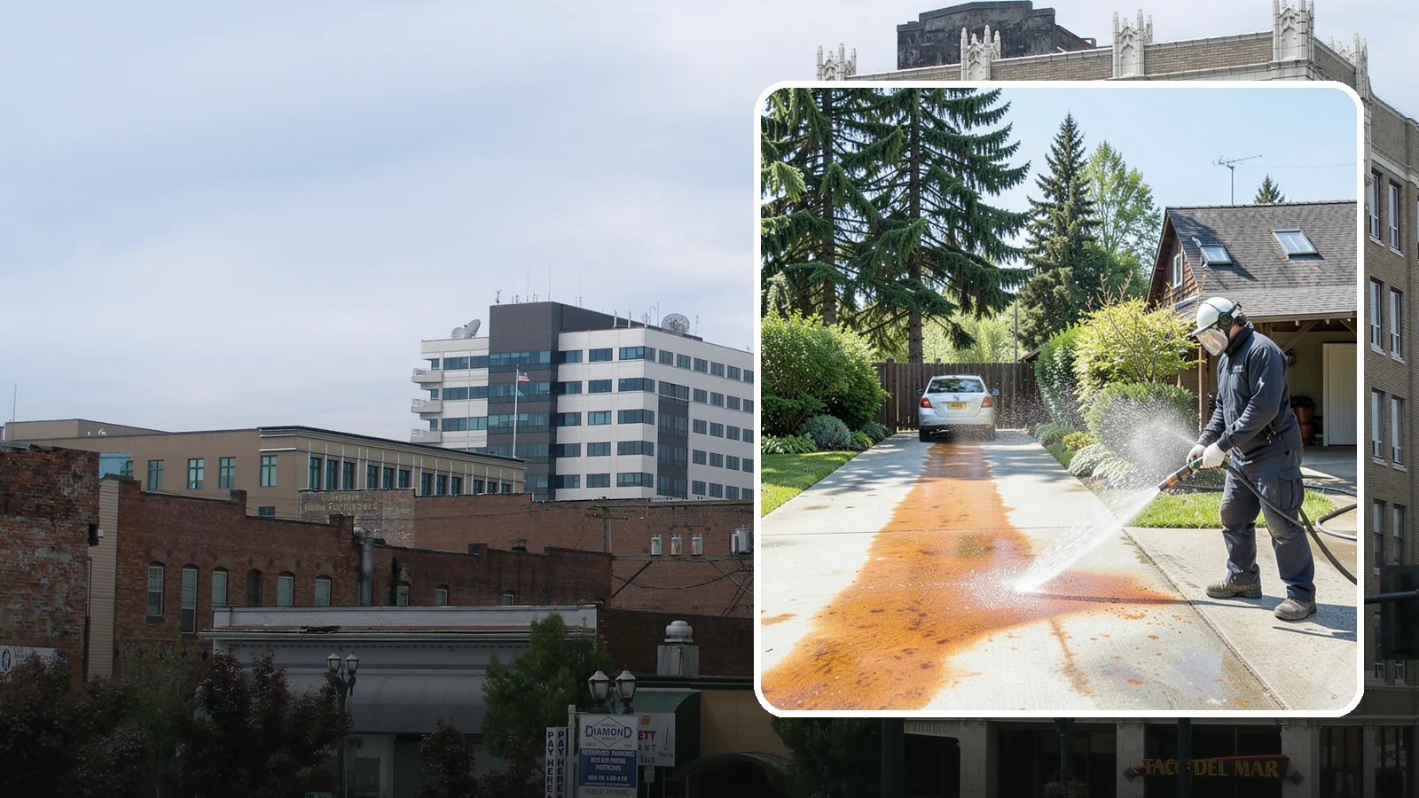 Driveway Rust Stain Removal in Everett, Snohomish County, WA - Specialized rust stain removal that clears orange staining from irrigation, fertilizer, and metal on driveways.
