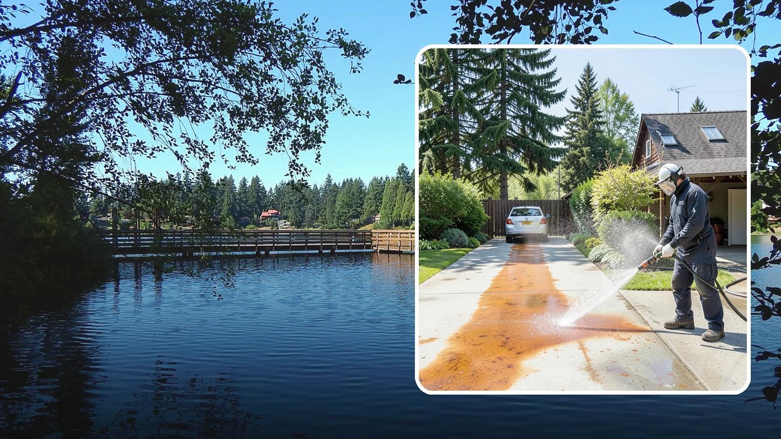 Driveway Rust Stain Removal in Federal Way, King County, WA - Specialized rust stain removal that clears orange staining from irrigation, fertilizer, and metal on driveways.