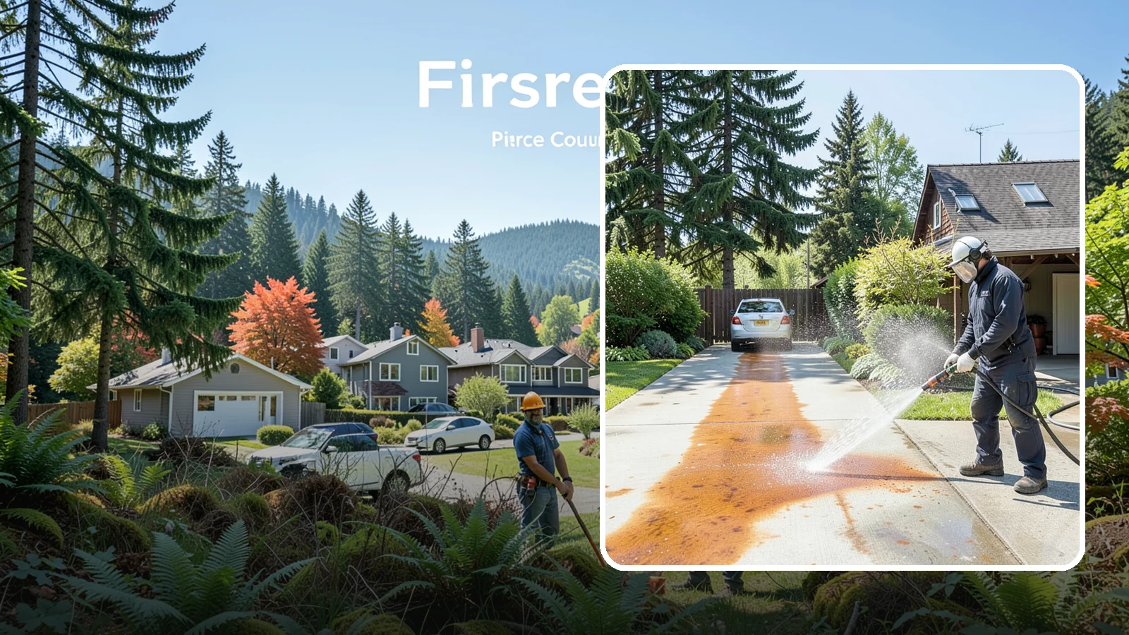 Driveway Rust Stain Removal in Fircrest, Pierce County, WA - Specialized rust stain removal that clears orange staining from irrigation, fertilizer, and metal on driveways.