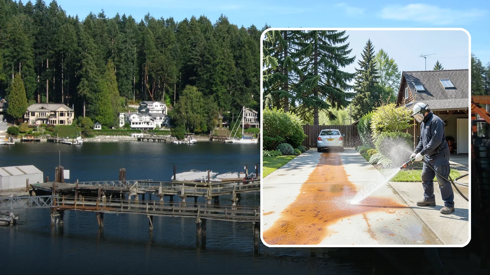 Driveway Rust Stain Removal in Gig Harbor, Pierce County, WA - Specialized rust stain removal that clears orange staining from irrigation, fertilizer, and metal on driveways.