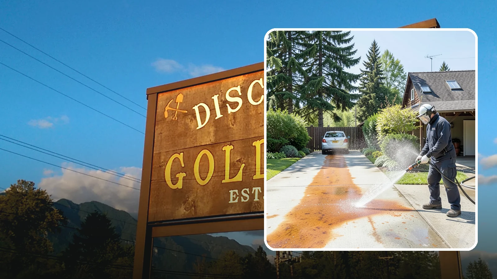 Driveway Rust Stain Removal in Gold Bar, Snohomish County, WA - Specialized rust stain removal that clears orange staining from irrigation, fertilizer, and metal on driveways.