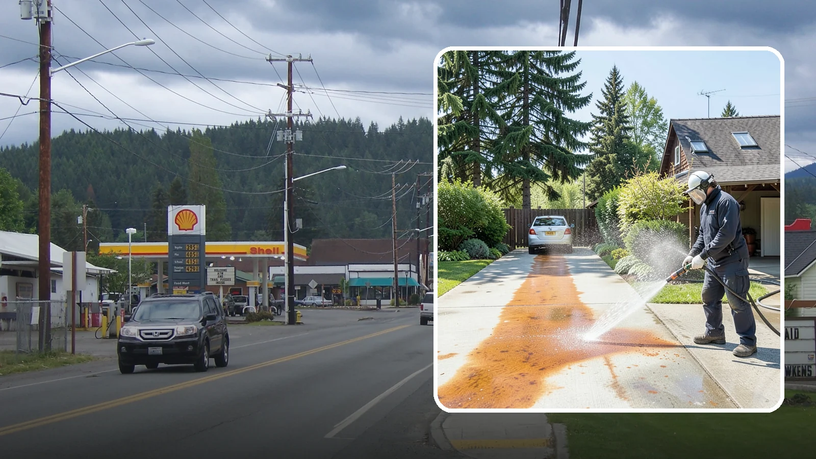 Driveway Rust Stain Removal in Granite Falls, Snohomish County, WA - Specialized rust stain removal that clears orange staining from irrigation, fertilizer, and metal on driveways.