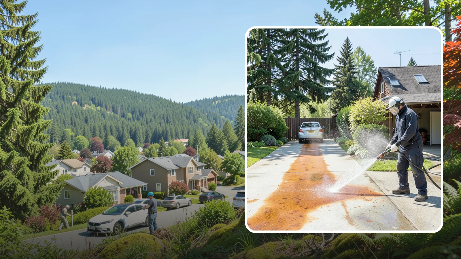 Driveway Rust Stain Removal in Index, Snohomish County, WA - Specialized rust stain removal that clears orange staining from irrigation, fertilizer, and metal on driveways.