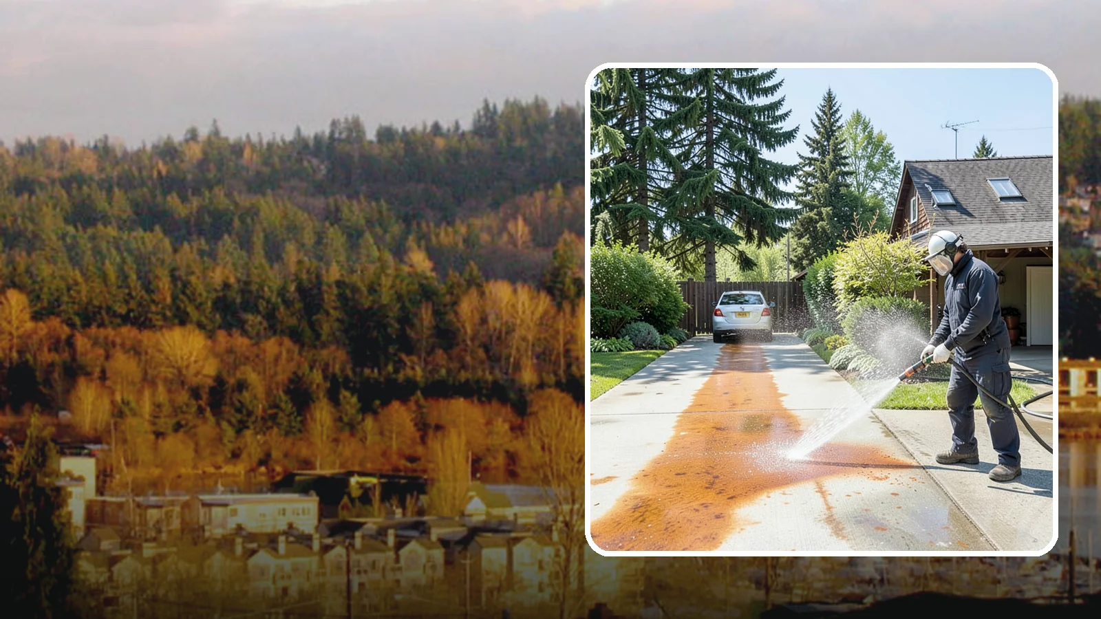 Driveway Rust Stain Removal in Kenmore, King County, WA - Specialized rust stain removal that clears orange staining from irrigation, fertilizer, and metal on driveways.