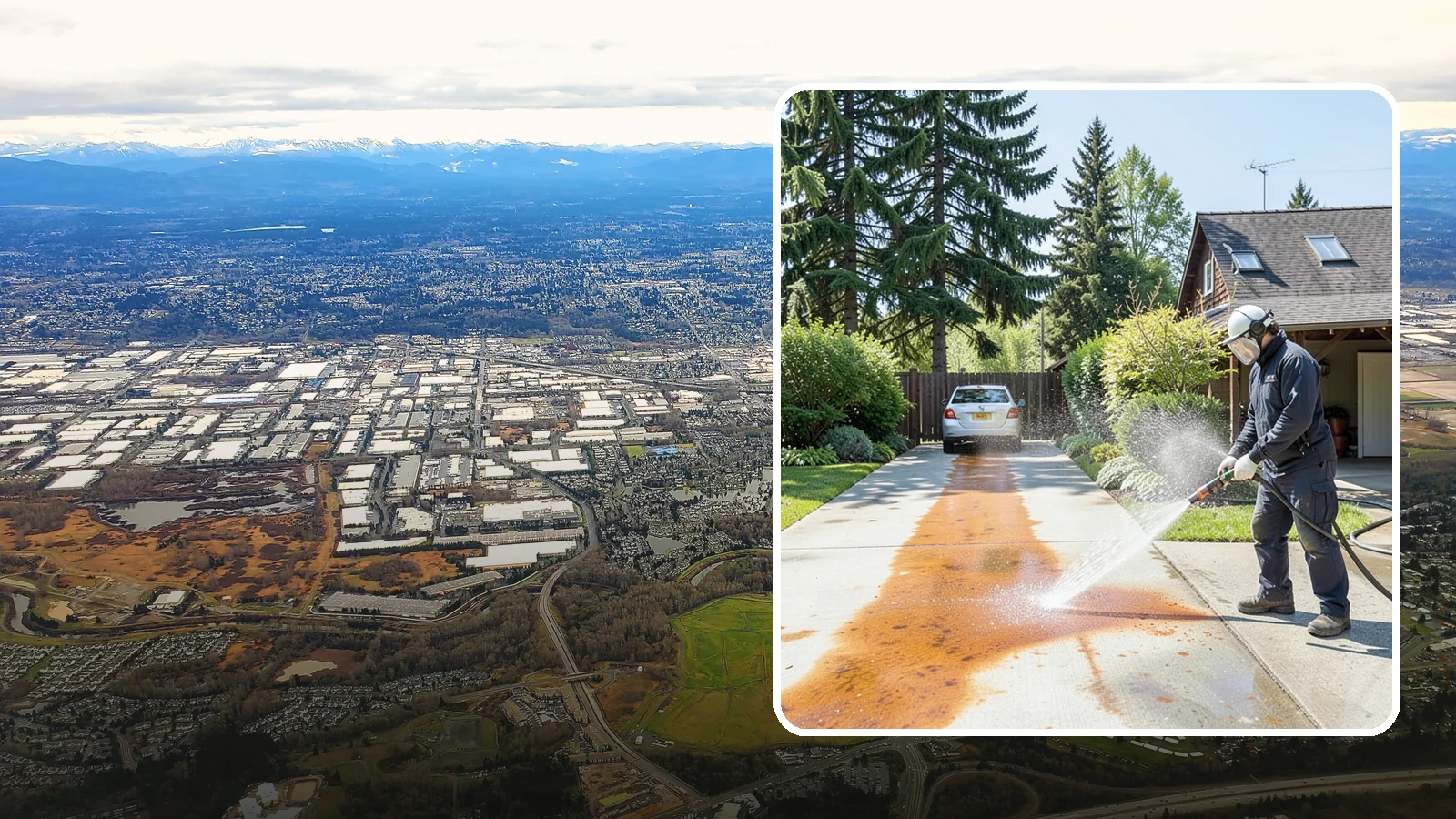 Driveway Rust Stain Removal in Kent, King County, WA - Specialized rust stain removal that clears orange staining from irrigation, fertilizer, and metal on driveways.