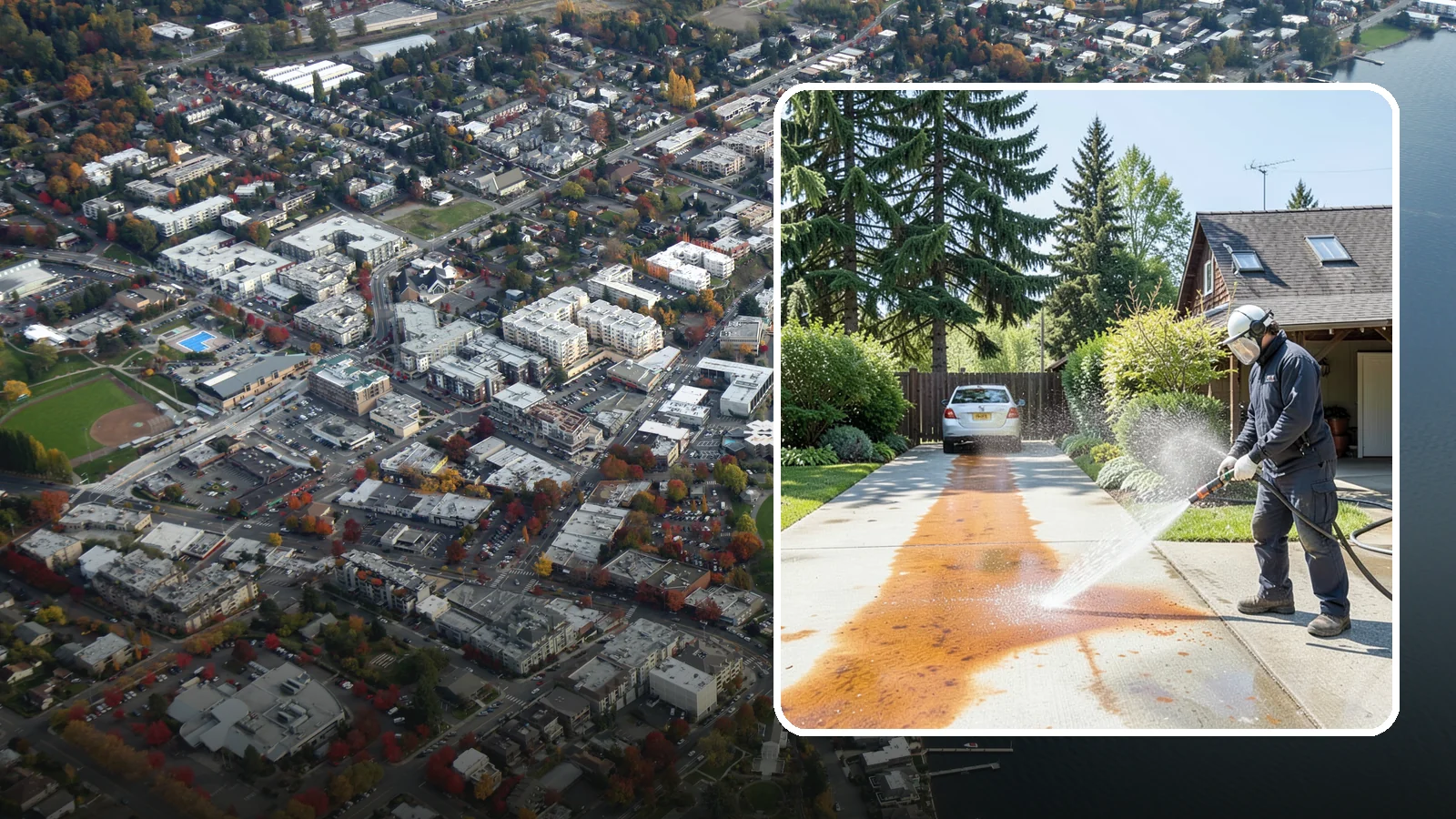 Driveway Rust Stain Removal in Kirkland, King County, WA - Specialized rust stain removal that clears orange staining from irrigation, fertilizer, and metal on driveways.