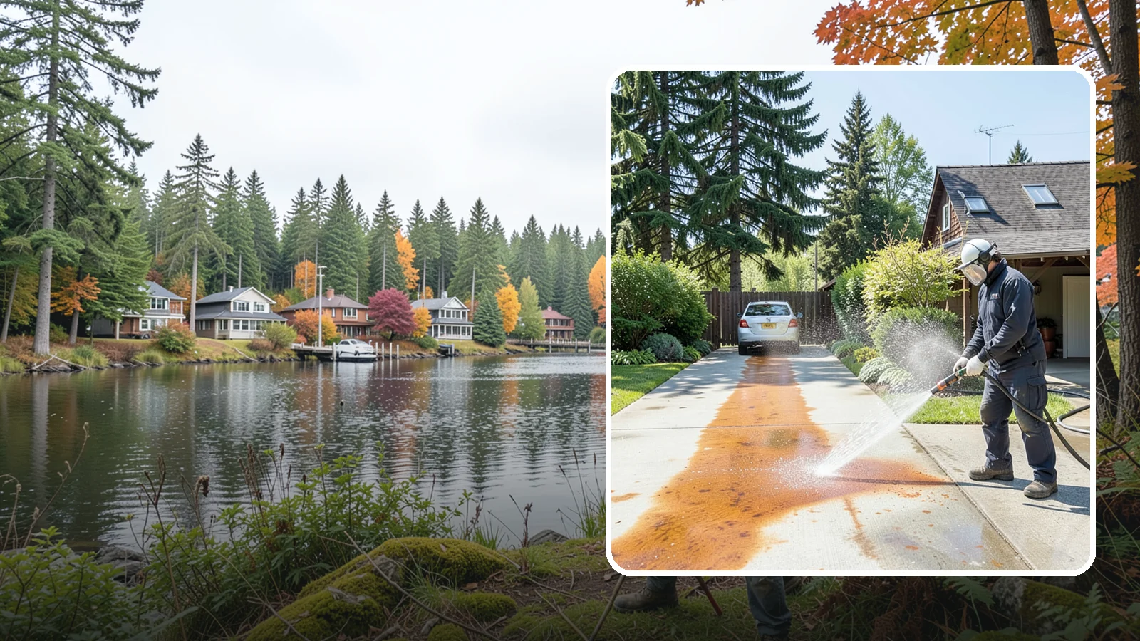 Driveway Rust Stain Removal in La Conner, Skagit County, WA - Specialized rust stain removal that clears orange staining from irrigation, fertilizer, and metal on driveways.
