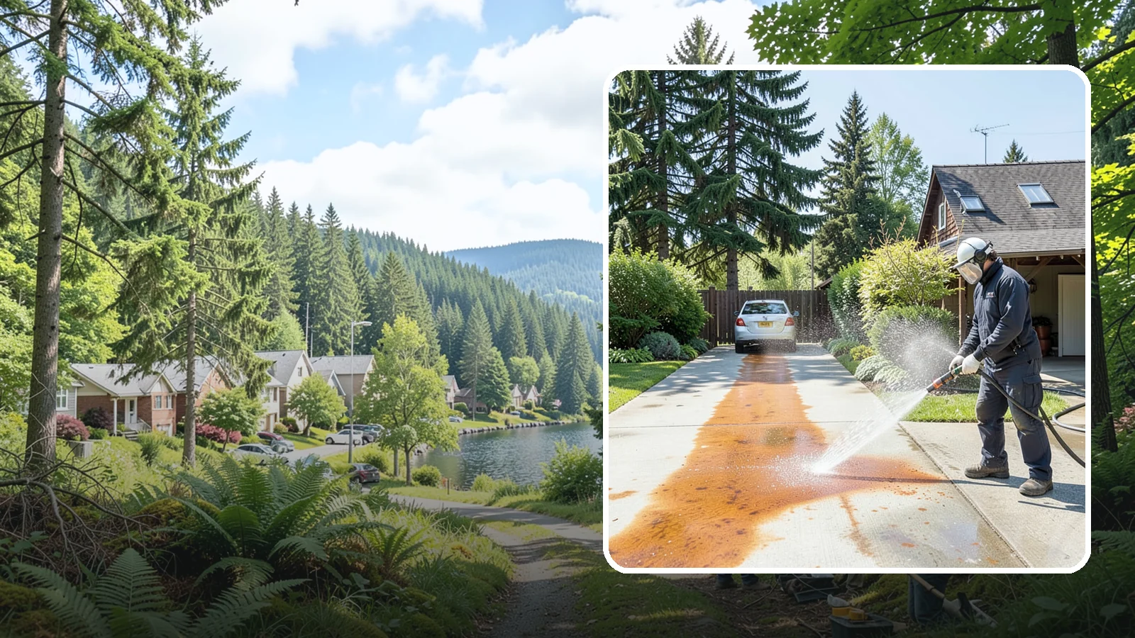 Driveway Rust Stain Removal in Lake Forest Park, King County, WA - Specialized rust stain removal that clears orange staining from irrigation, fertilizer, and metal on driveways.