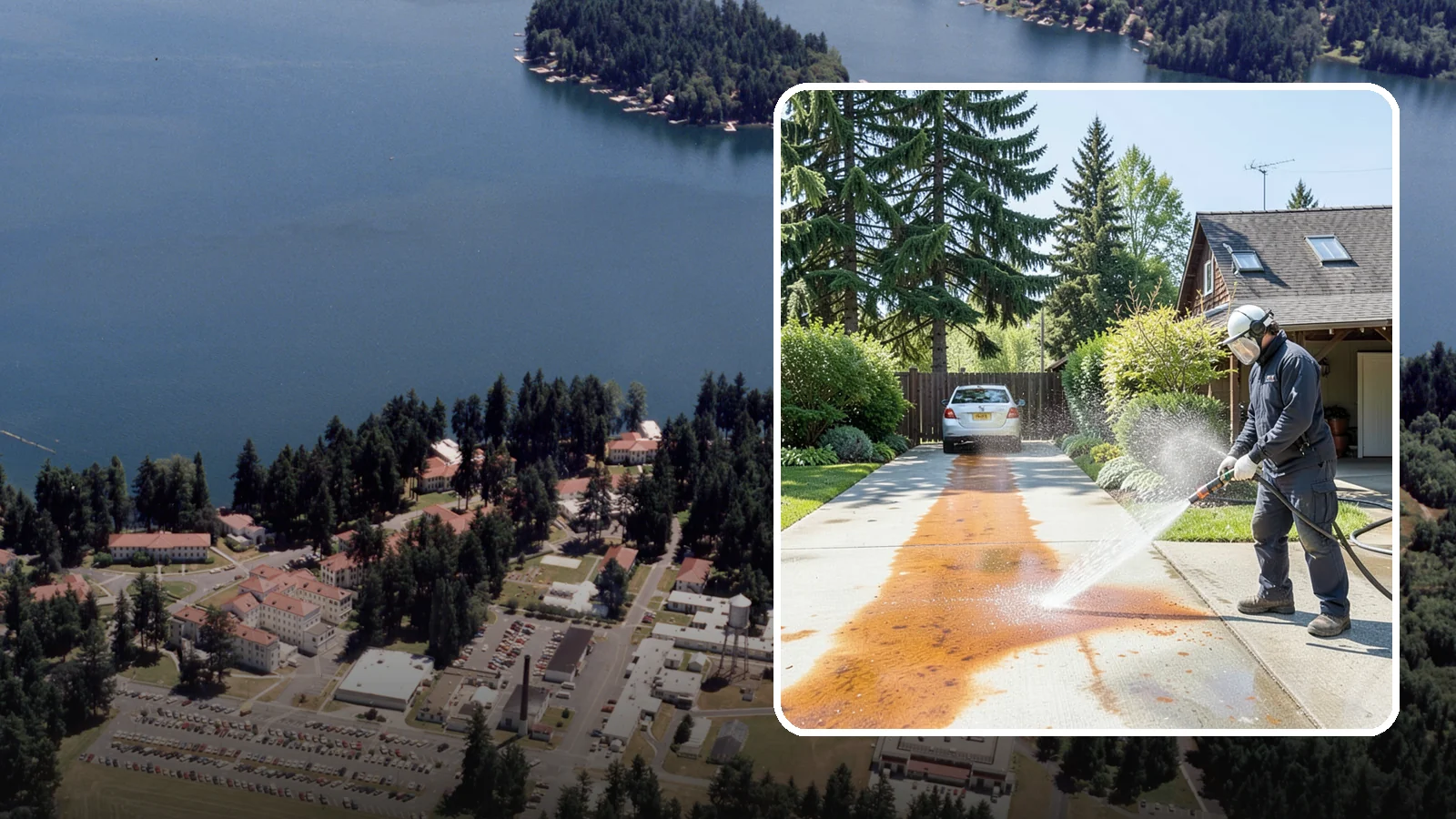 Driveway Rust Stain Removal in Lakewood, Pierce County, WA - Specialized rust stain removal that clears orange staining from irrigation, fertilizer, and metal on driveways.