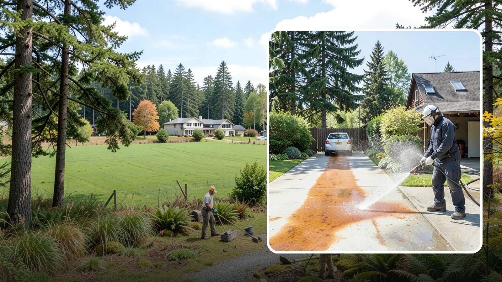 Driveway Rust Stain Removal in Lyman, Skagit County, WA - Specialized rust stain removal that clears orange staining from irrigation, fertilizer, and metal on driveways.