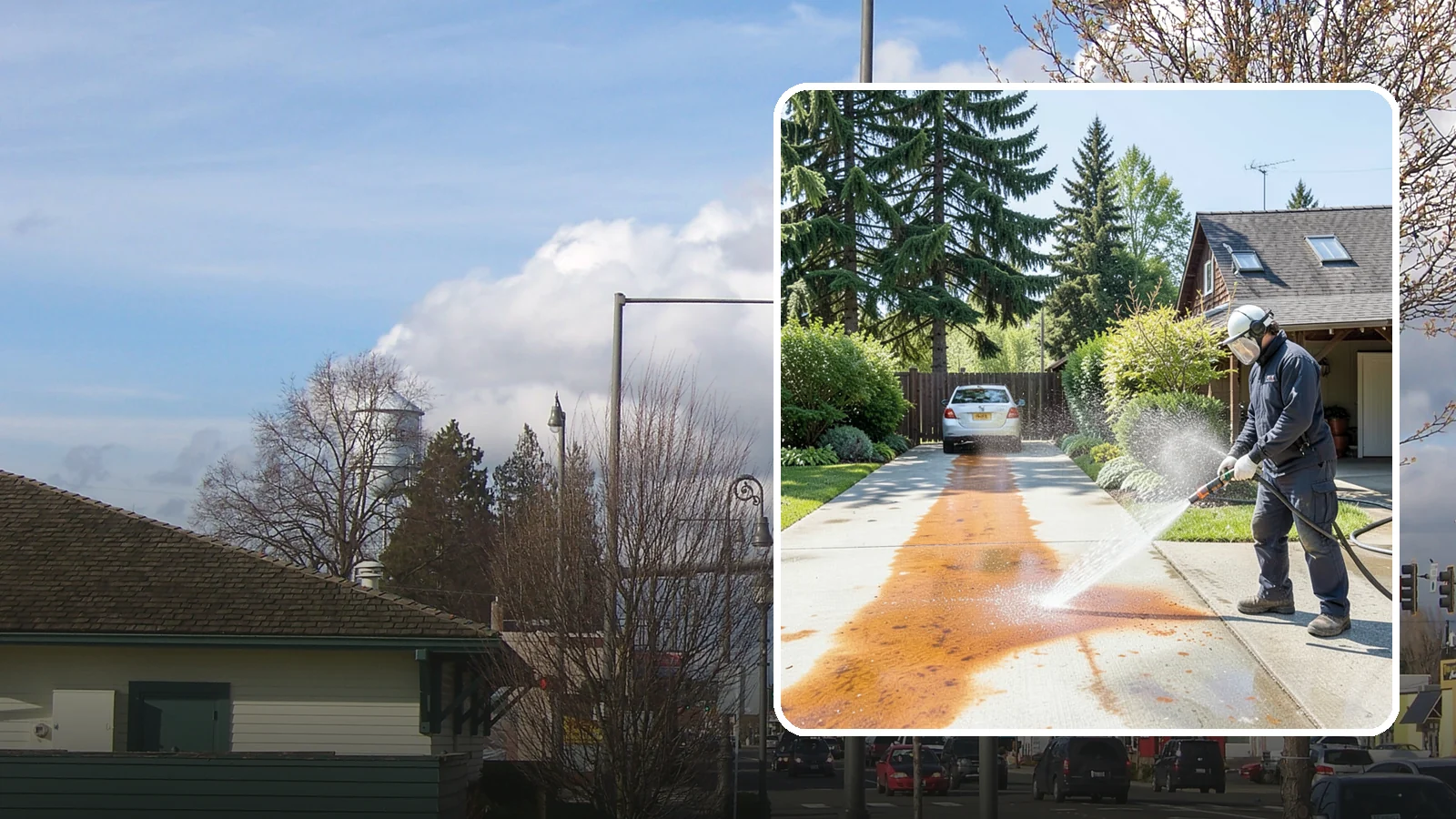 Driveway Rust Stain Removal in Marysville, Snohomish County, WA - Specialized rust stain removal that clears orange staining from irrigation, fertilizer, and metal on driveways.