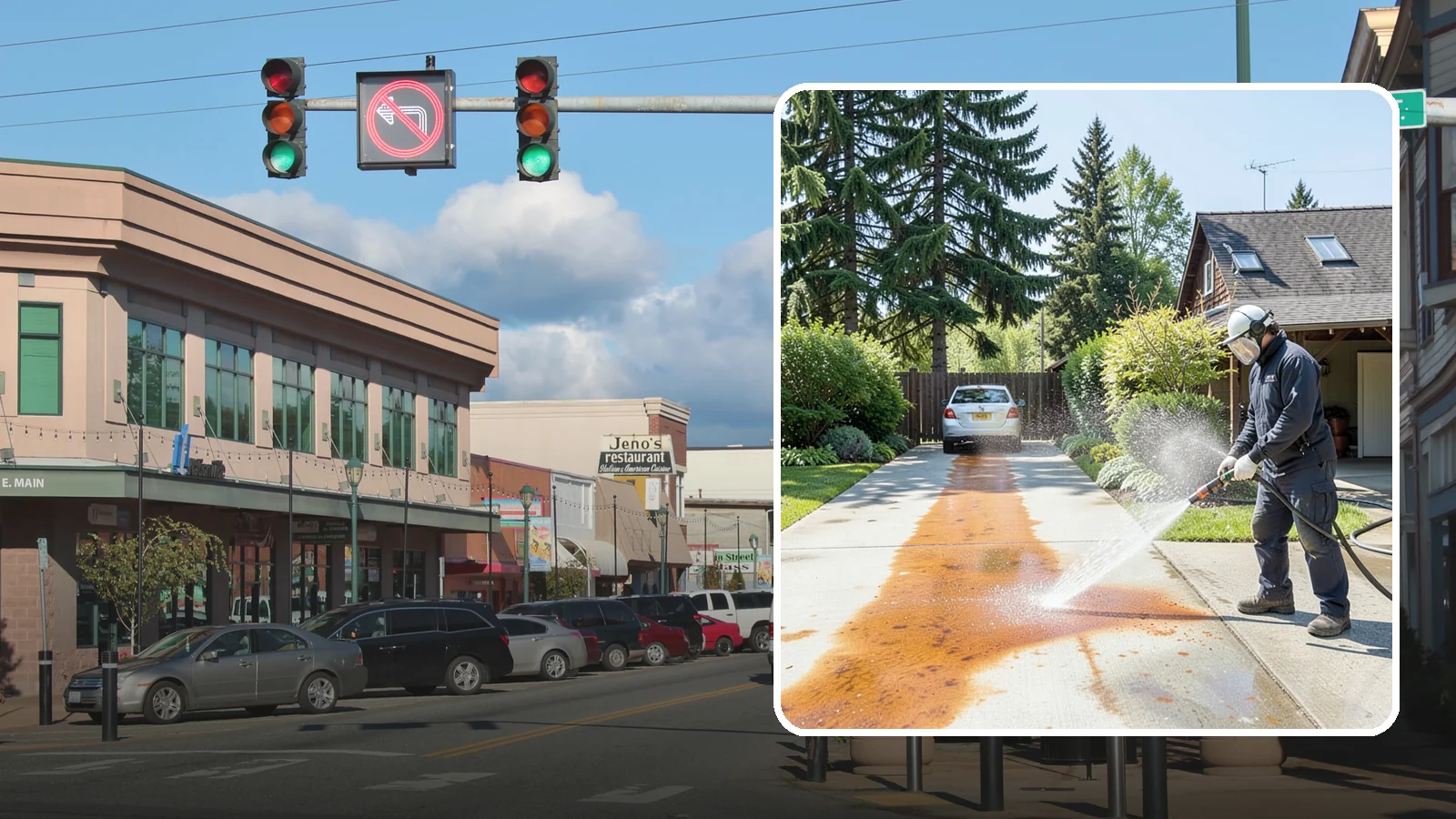 Driveway Rust Stain Removal in Monroe, Snohomish County, WA - Specialized rust stain removal that clears orange staining from irrigation, fertilizer, and metal on driveways.