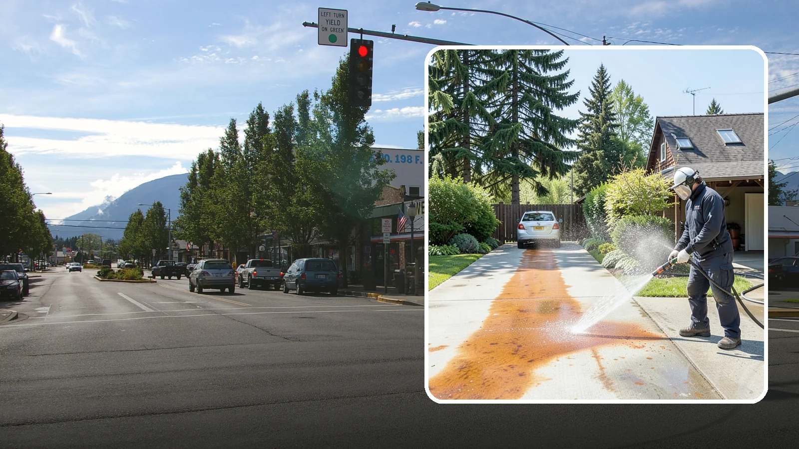 Driveway Rust Stain Removal in North Bend, King County, WA - Specialized rust stain removal that clears orange staining from irrigation, fertilizer, and metal on driveways.