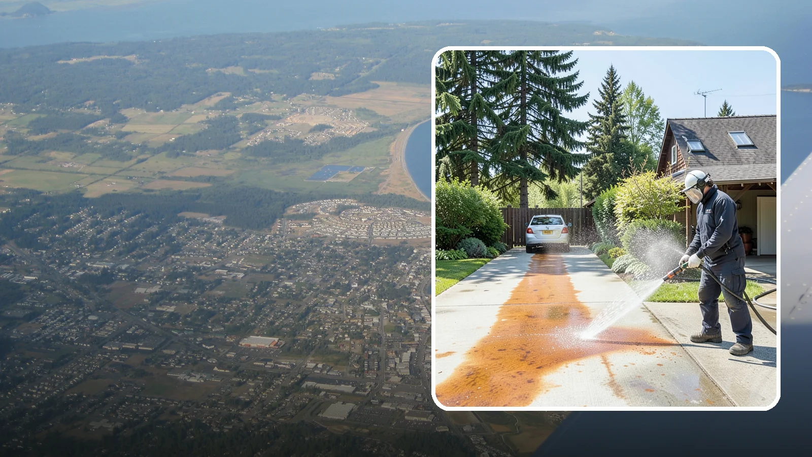Driveway Rust Stain Removal in Oak Harbor, Island County, WA - Specialized rust stain removal that clears orange staining from irrigation, fertilizer, and metal on driveways.