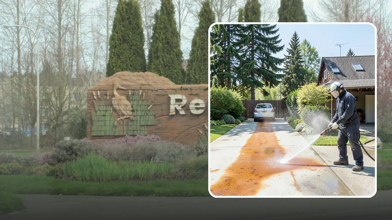 Driveway Rust Stain Removal in Renton, King County, WA - Specialized rust stain removal that clears orange staining from irrigation, fertilizer, and metal on driveways.