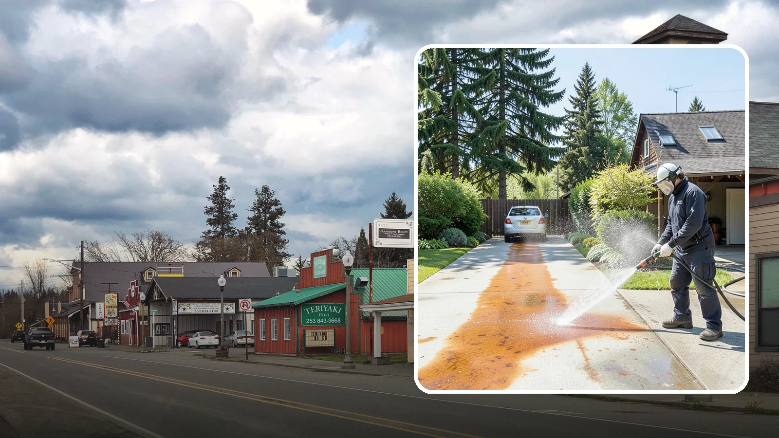 Driveway Rust Stain Removal in Roy, Pierce County, WA - Specialized rust stain removal that clears orange staining from irrigation, fertilizer, and metal on driveways.