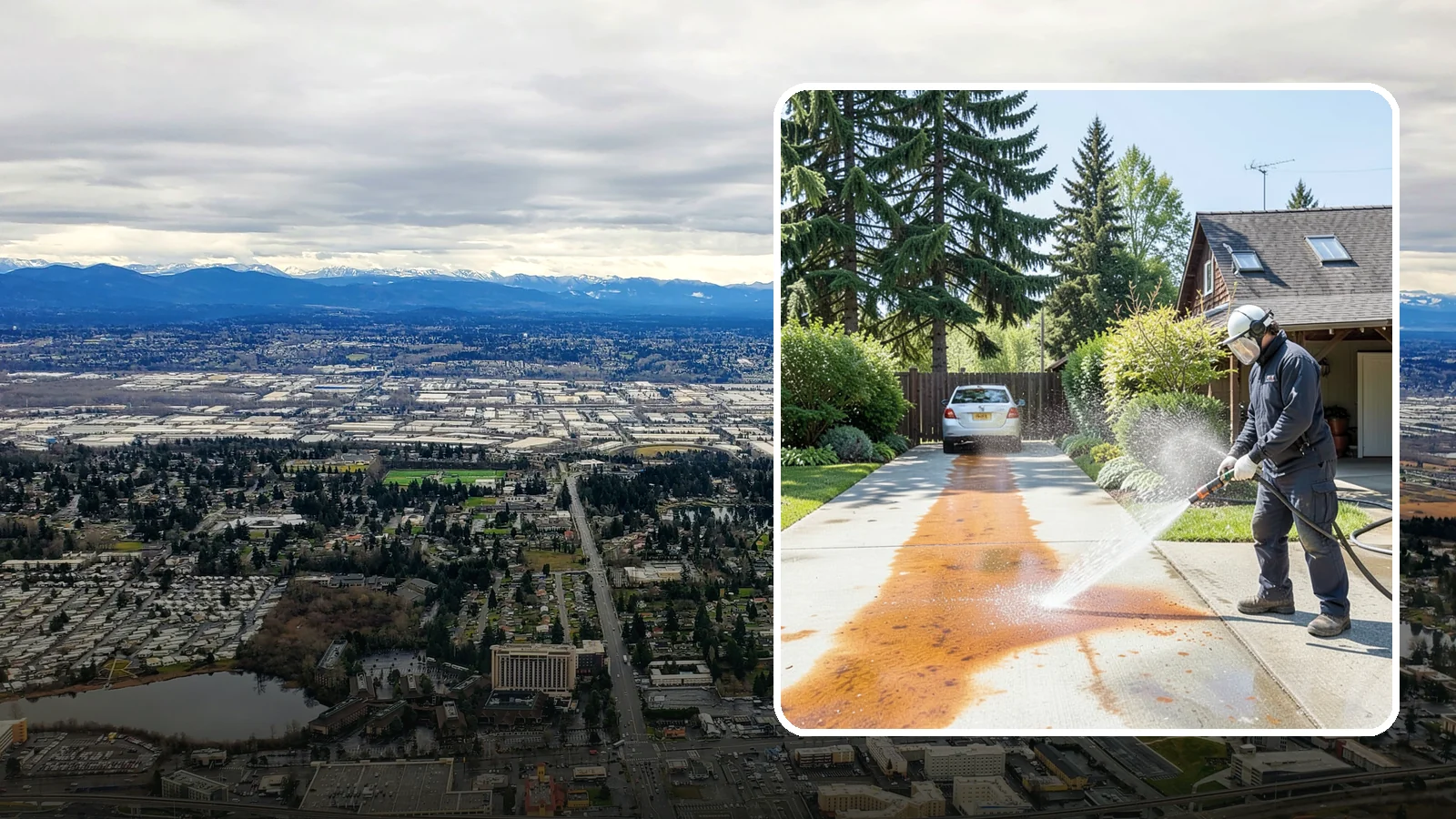 Driveway Rust Stain Removal in SeaTac, King County, WA - Specialized rust stain removal that clears orange staining from irrigation, fertilizer, and metal on driveways.