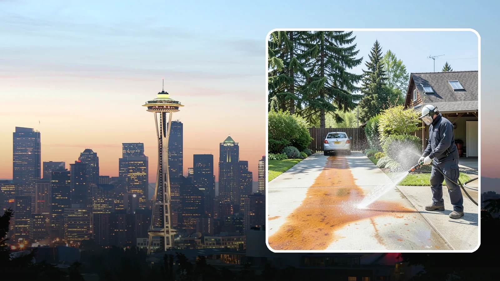 Driveway Rust Stain Removal in Seattle, King County, WA - Specialized rust stain removal that clears orange staining from irrigation, fertilizer, and metal on driveways.