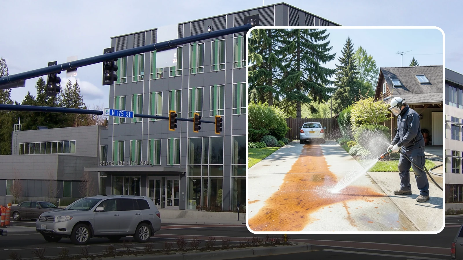 Driveway Rust Stain Removal in Shoreline, King County, WA - Specialized rust stain removal that clears orange staining from irrigation, fertilizer, and metal on driveways.