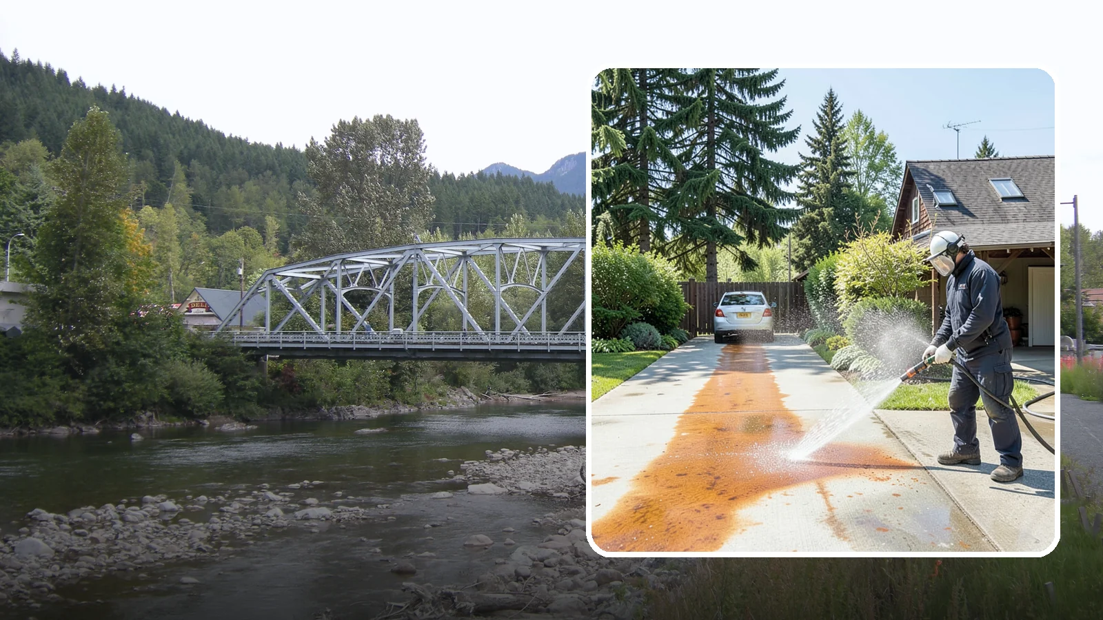 Driveway Rust Stain Removal in Skykomish, King County, WA - Specialized rust stain removal that clears orange staining from irrigation, fertilizer, and metal on driveways.