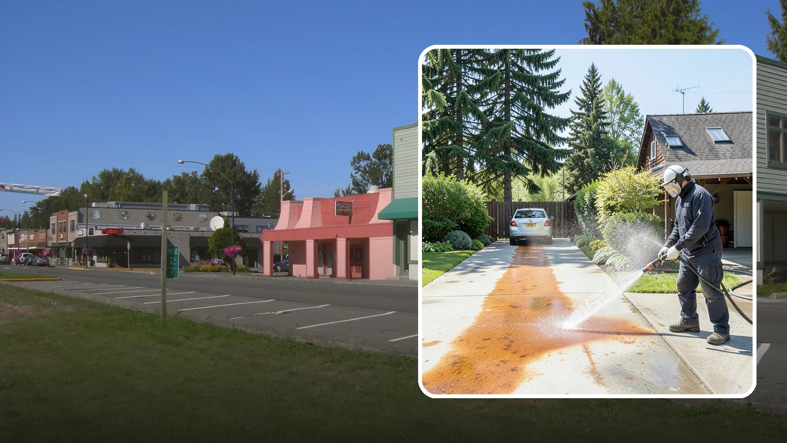 Driveway Rust Stain Removal in Snoqualmie, King County, WA - Specialized rust stain removal that clears orange staining from irrigation, fertilizer, and metal on driveways.