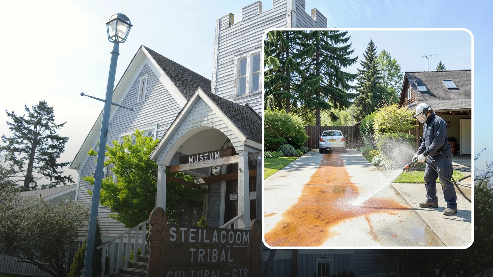 Driveway Rust Stain Removal in Steilacoom, Pierce County, WA - Specialized rust stain removal that clears orange staining from irrigation, fertilizer, and metal on driveways.