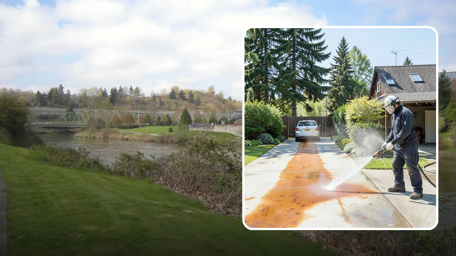 Driveway Rust Stain Removal in Tukwila, King County, WA - Specialized rust stain removal that clears orange staining from irrigation, fertilizer, and metal on driveways.