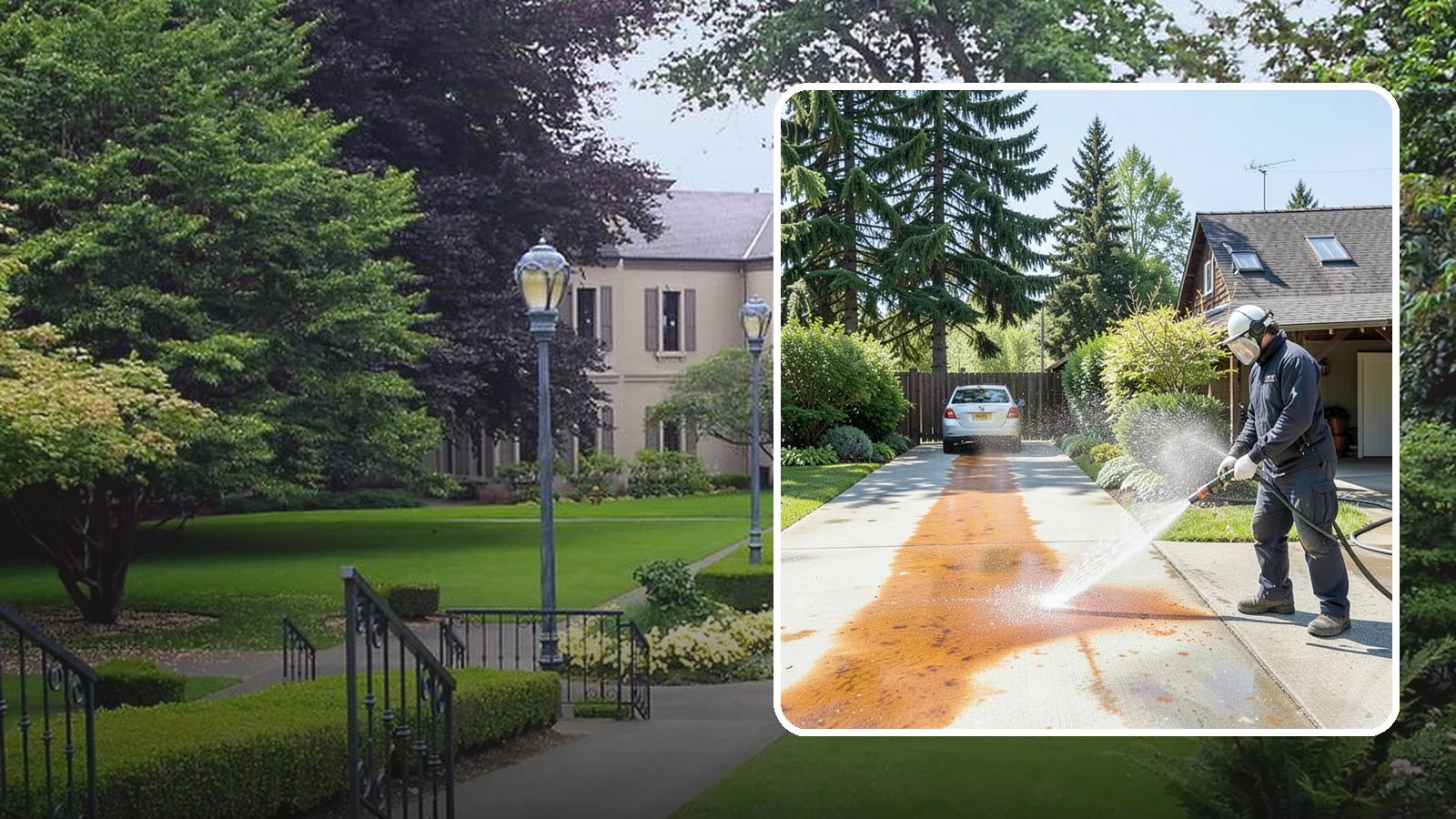 Driveway Rust Stain Removal in Woodinville, King County, WA - Specialized rust stain removal that clears orange staining from irrigation, fertilizer, and metal on driveways.