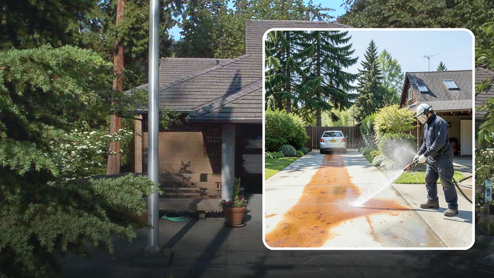 Driveway Rust Stain Removal in Yarrow Point, King County, WA - Specialized rust stain removal that clears orange staining from irrigation, fertilizer, and metal on driveways.