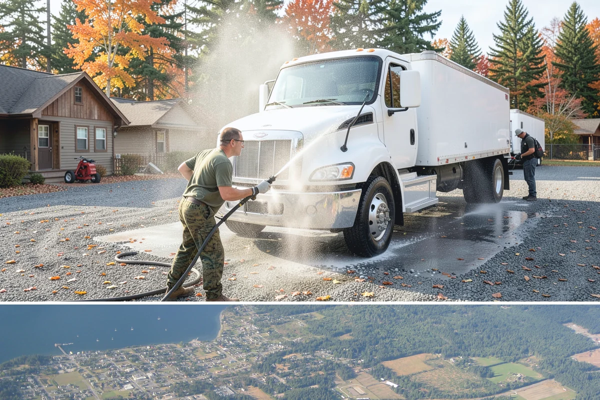 Dumpster Cleaning in Coupeville, Island County, WA - Dumpsters need cleaning monthly year-round, since Washington's moisture keeps waste damp and odor active in every season.