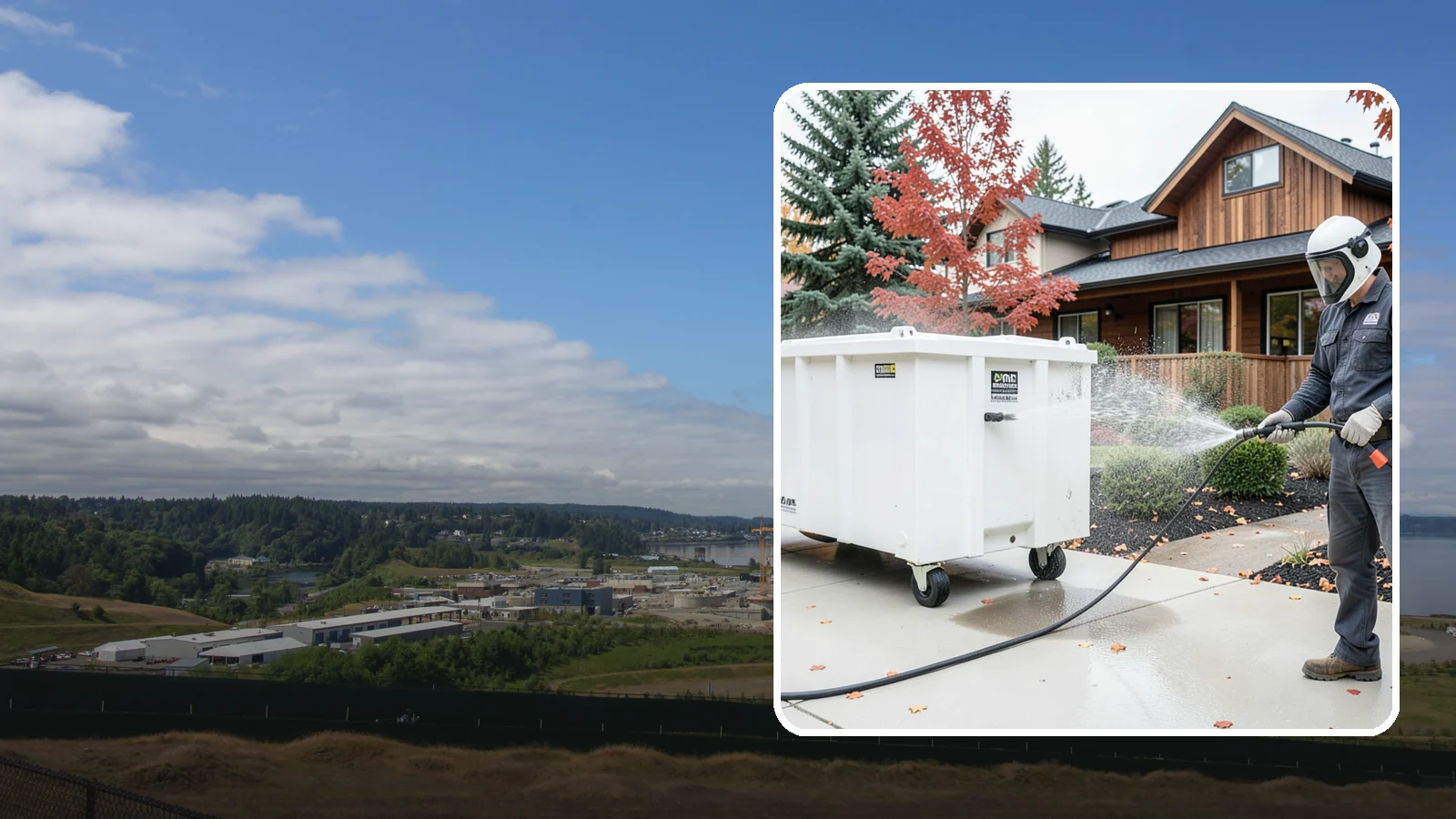 Dumpster Cleaning in University Place, Pierce County, WA - We wash and sanitize dumpsters and large trash bins in Washington to eliminate odor and pest-attracting residue.