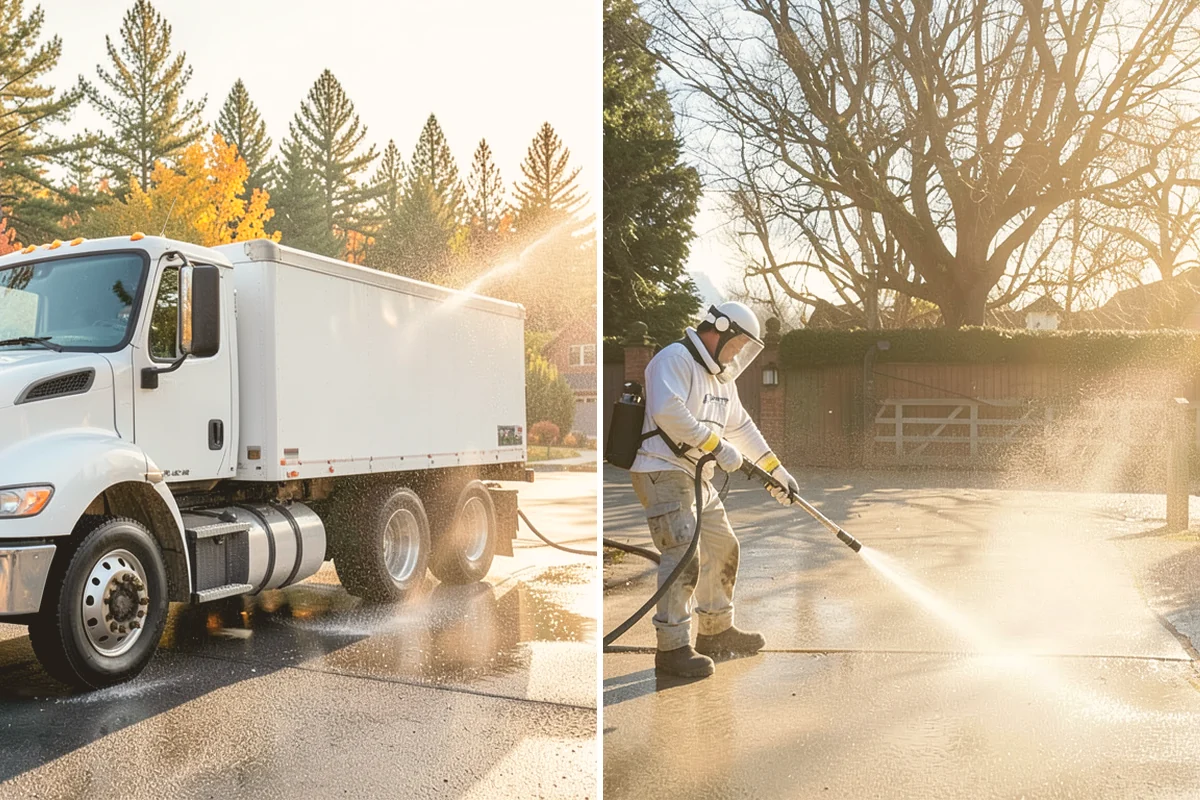 Dumpster Pad Cleaning in Bellevue, King County, WA - Clear loose debris from the pad and enclosure