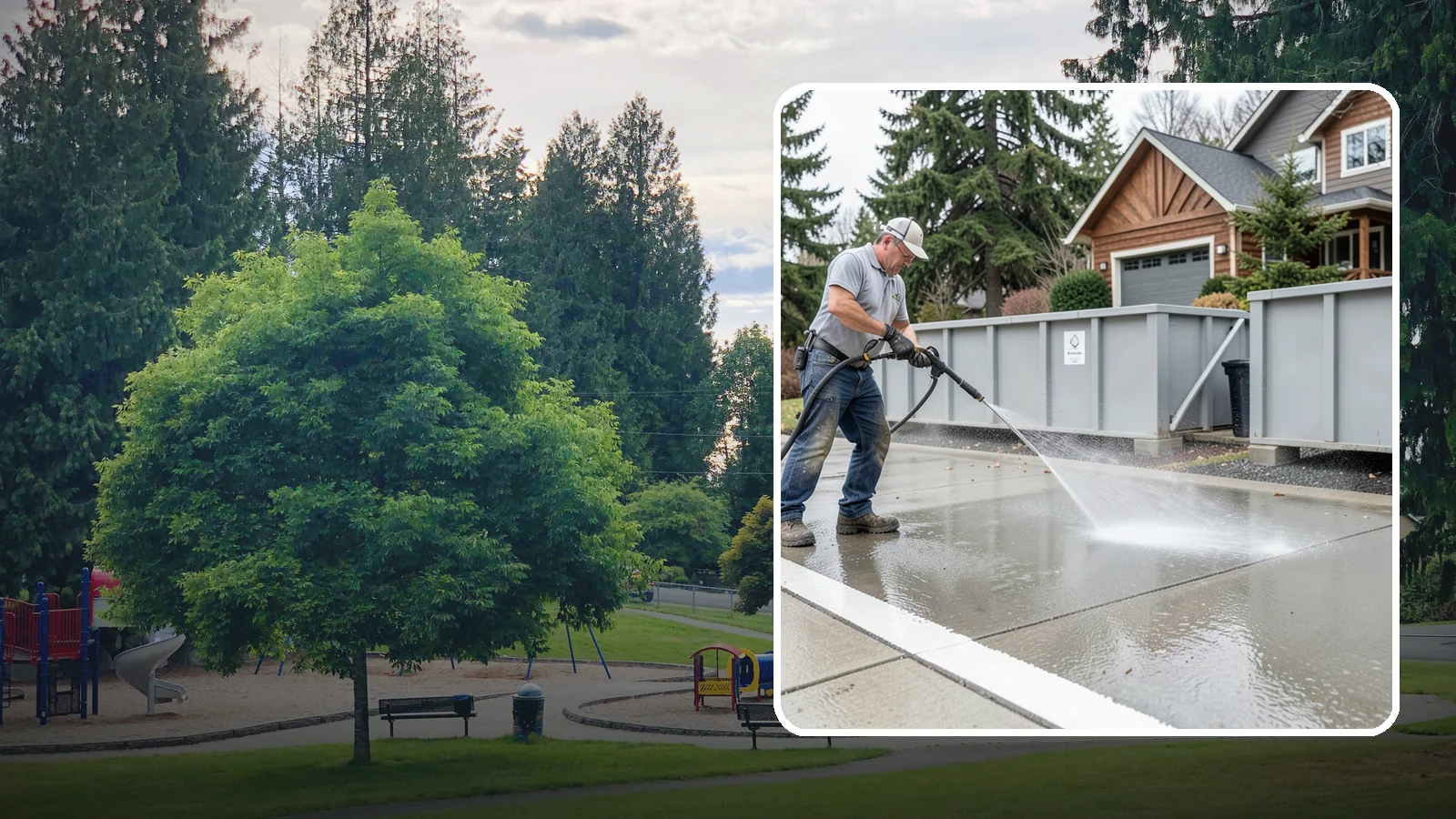 Dumpster Pad Cleaning in Bonney Lake, Pierce County, WA - We scrub and sanitize dumpster pads at Washington businesses to eliminate odor, grime, and pest-attracting residue.